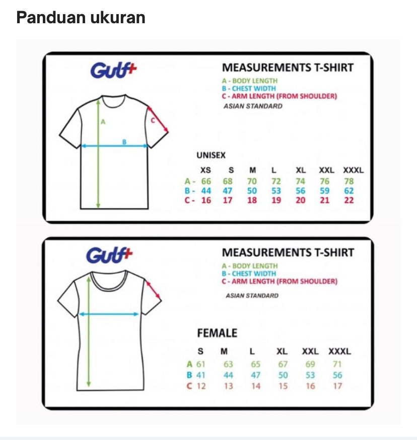 Size chart jersey